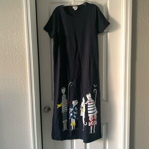 White and Blue Casual Short Sleeve Crew Neck Maxi Sundress